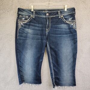 Silver Jeans Shorts Womens 36 Capri Cut Off Dark Wash Embroidered Mid-Rise Jorts